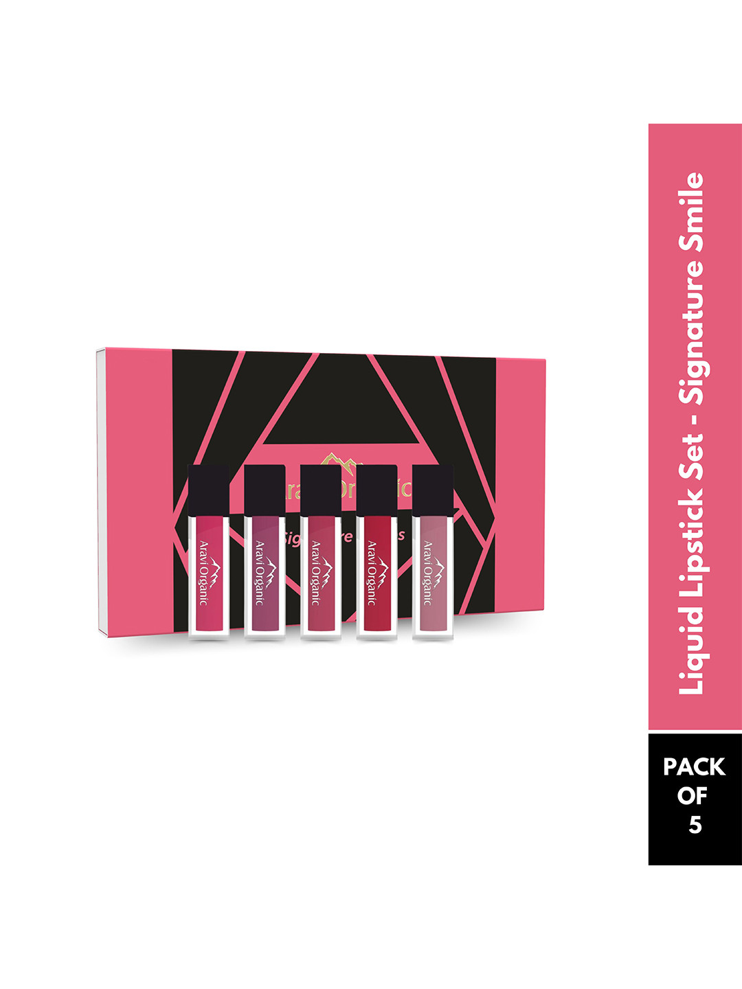 

Aravi Organic 5-Pcs Soft Matte LongStay Liquid Lipstick with Vitamin E 7.5ml - Pink Shade, Multi