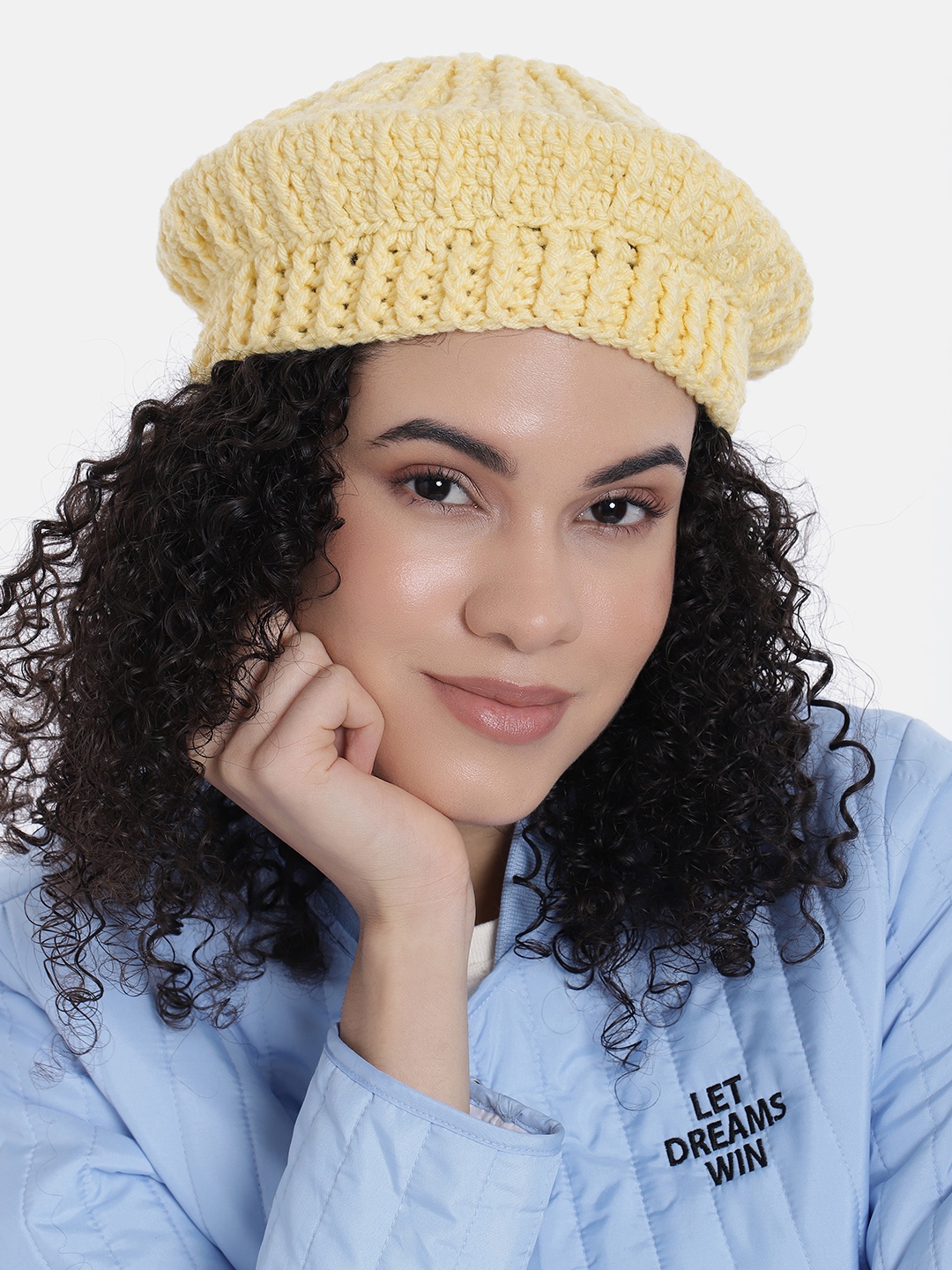 

Magic Needles Women Self Design Beret Hat, Yellow