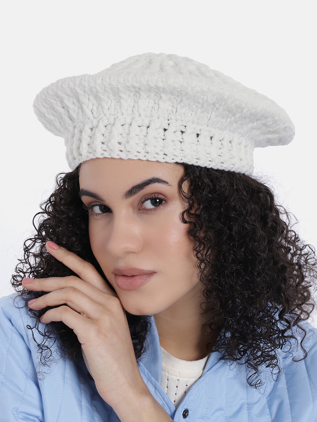 

Magic Needles Women Self Design Beret Hat, White