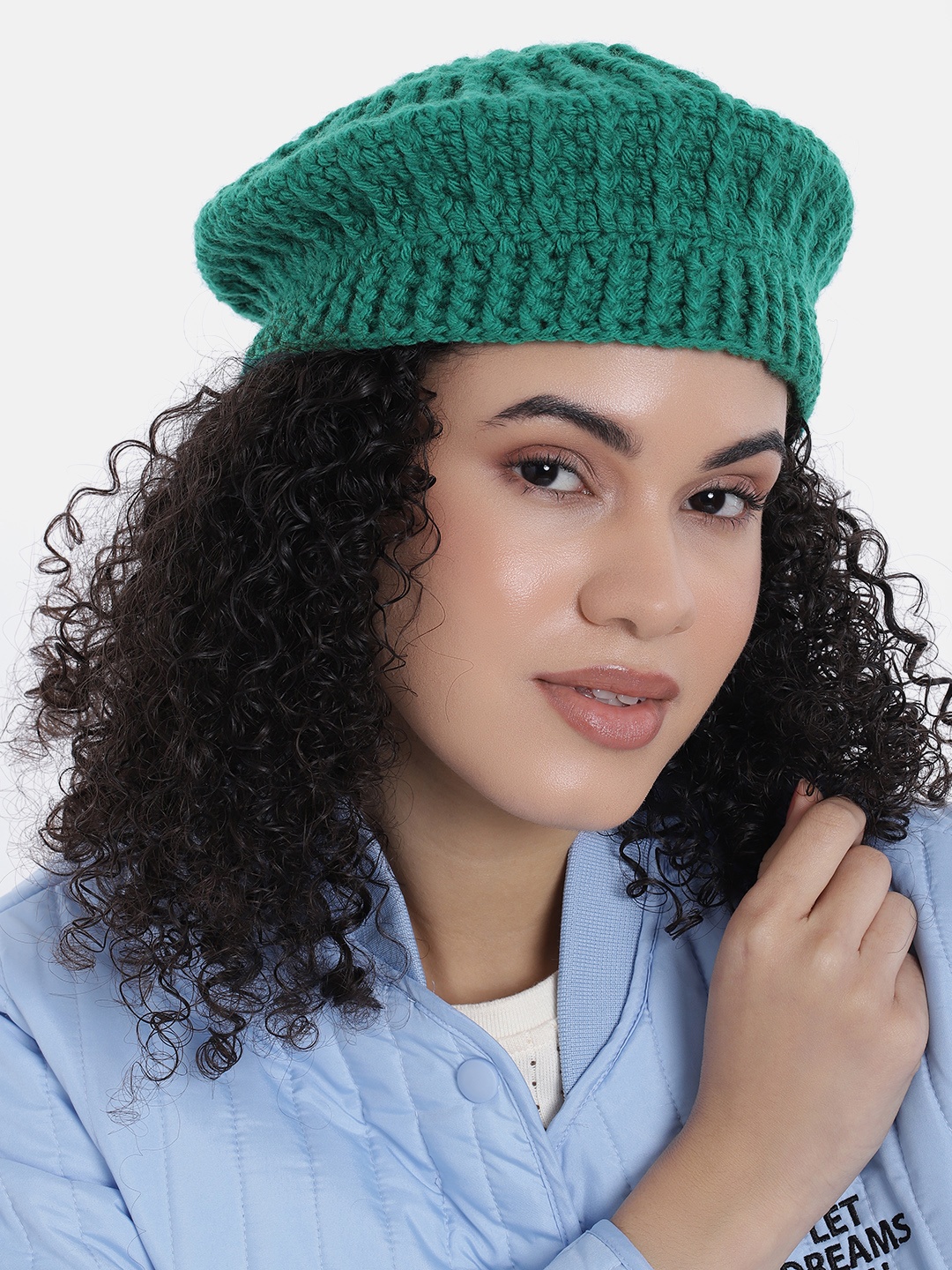 

Magic Needles Women Self Design Beret Hat, Green