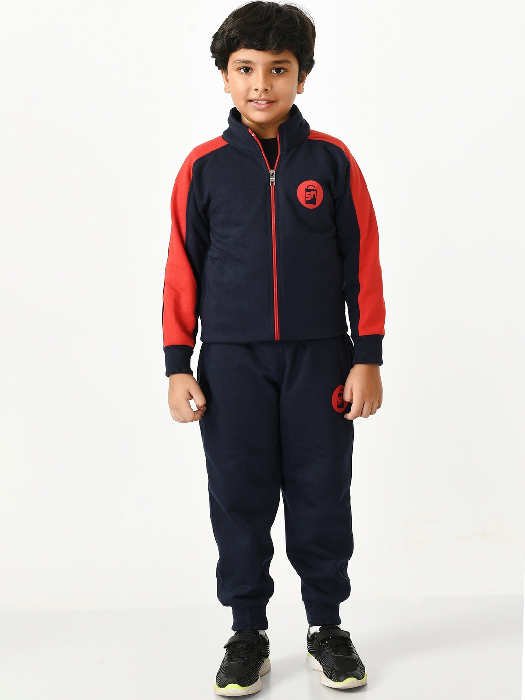 

SMSHOPMORE Boys Mock Collar Long Sleeves Fleece Tracksuits Soft Fabric, Navy blue