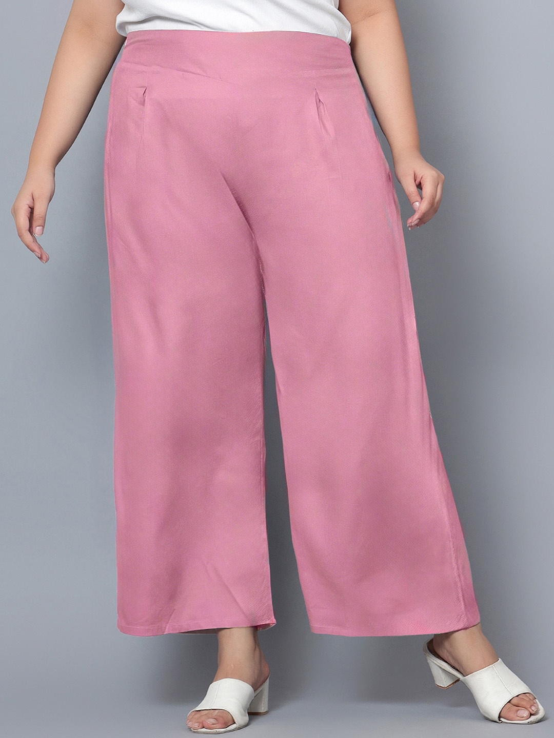 

Indietoga Women Plus Size Solid Rayon Casual Parallel Trousers, Pink