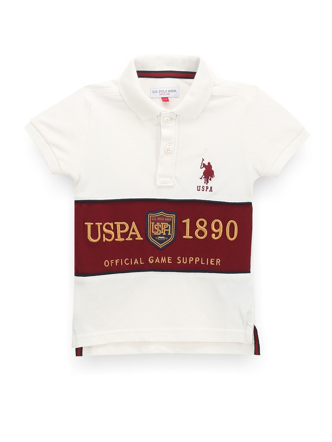U.S. Polo Assn. Kids Boys Colourblocked Polo Collar T-shirt, White
