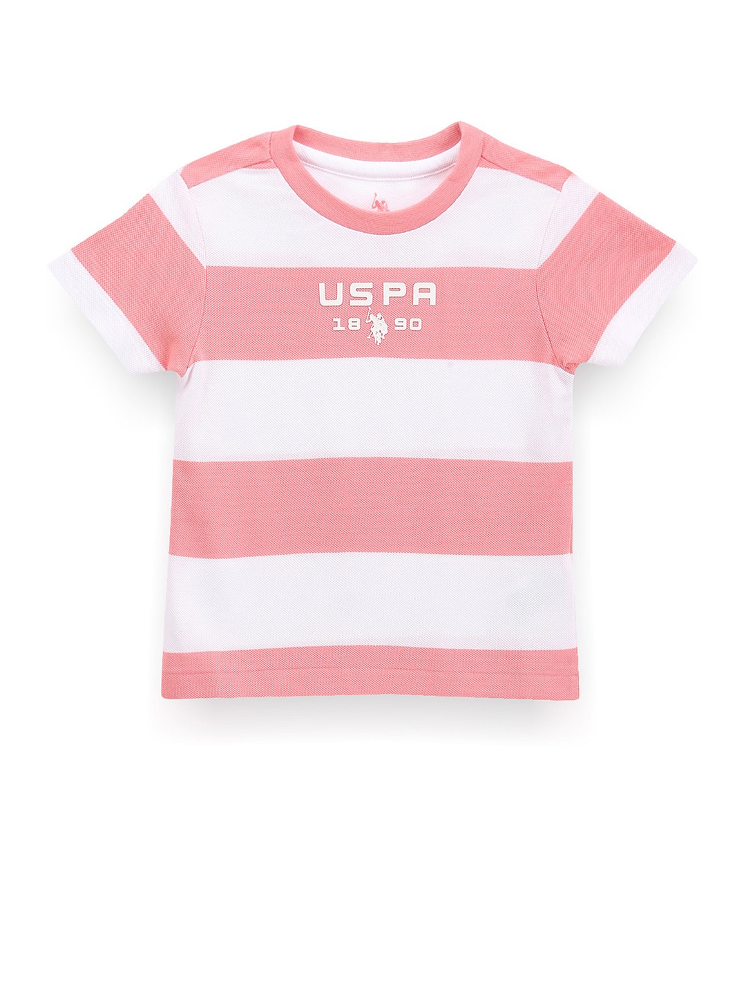 

U.S. Polo Assn. Kids Boys Striped Round Neck Pique T-shirt, Pink