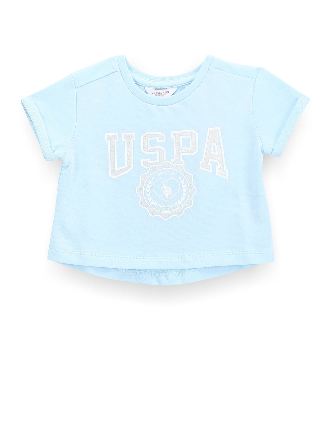 

U.S. Polo Assn. Kids Girls Brand Logo Printed Cotton T-shirt, Blue
