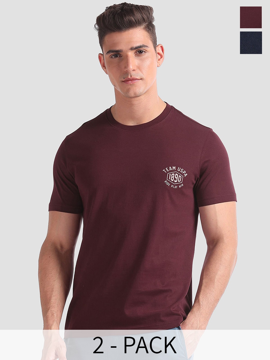 

U.S. Polo Assn. Pack Of 2 Pure Cotton Lounge T-shirts, Maroon