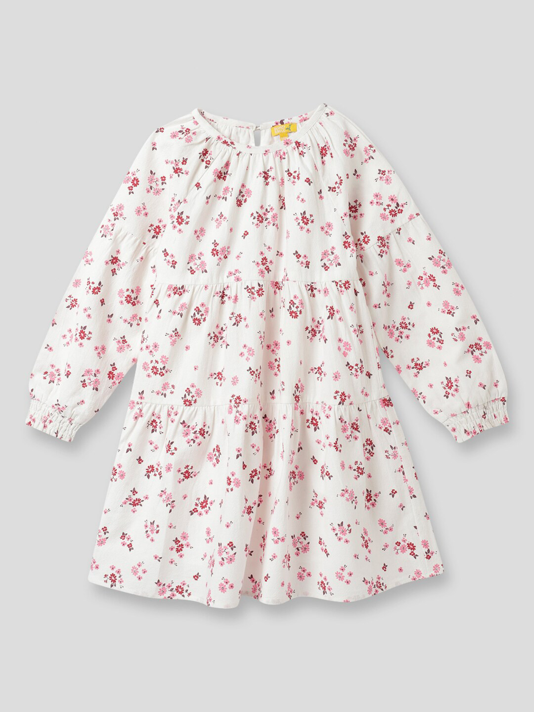 

Somersault Girls Floral Print Puff Sleeve Cotton A-Line Dress, White