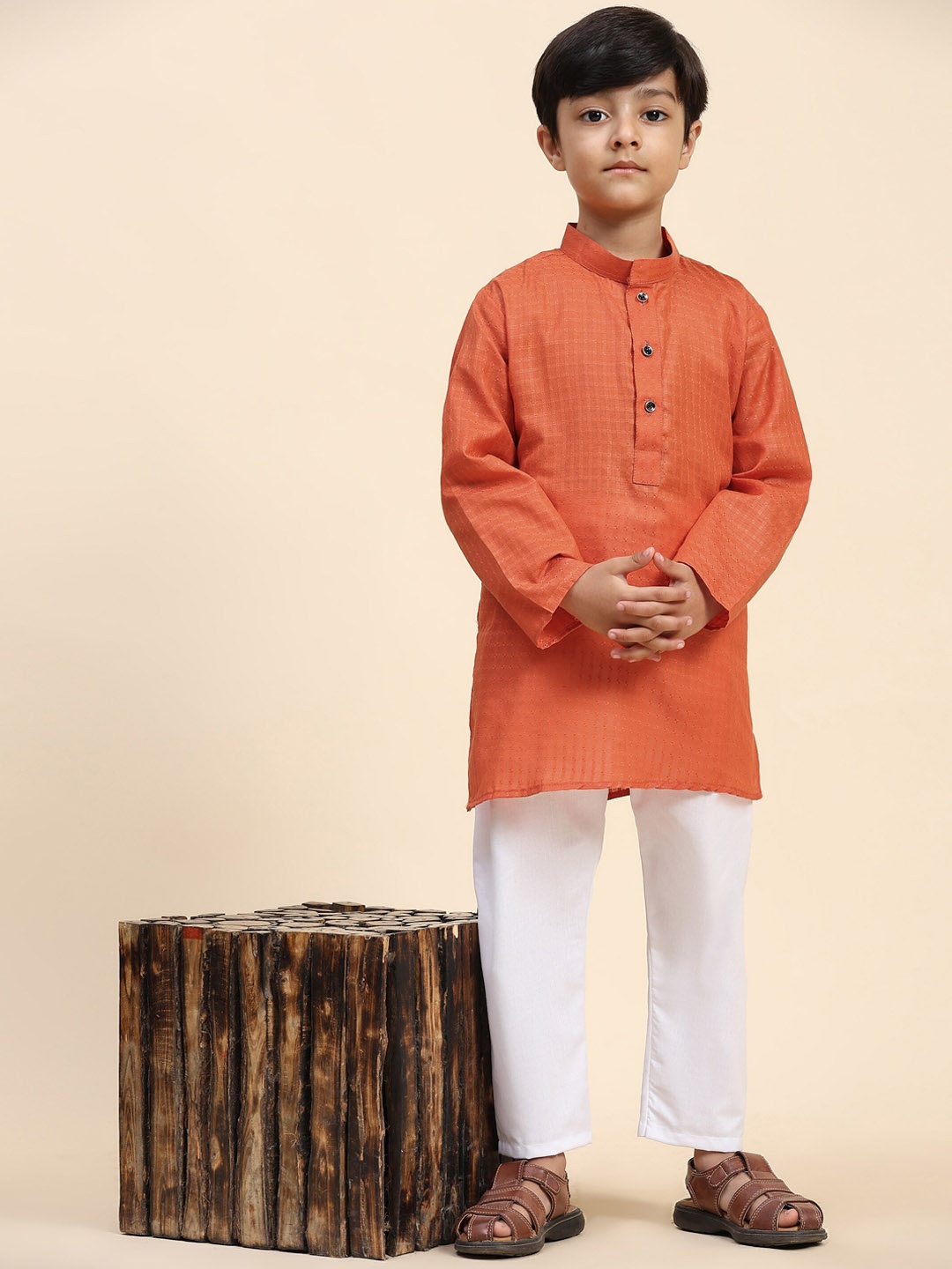 

Pro-Ethic STYLE DEVELOPER Boys Woven Design Pure Cotton Kurta with Pyjamas, Orange