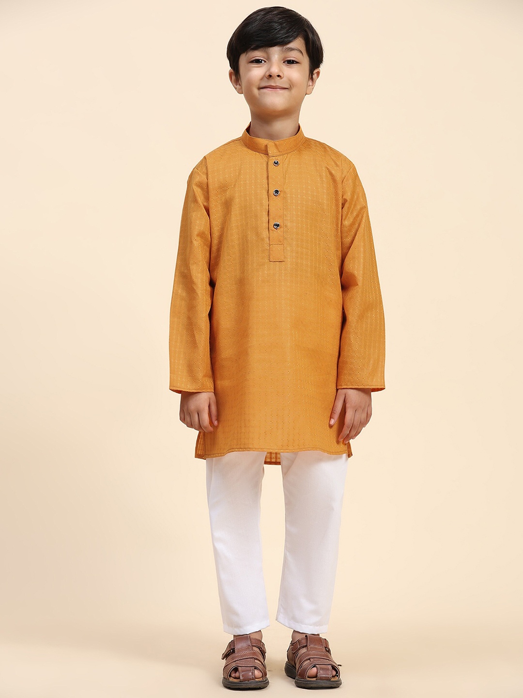 

Pro-Ethic STYLE DEVELOPER Boys Woven Design Pure Cotton Kurta with Pyjamas, Orange