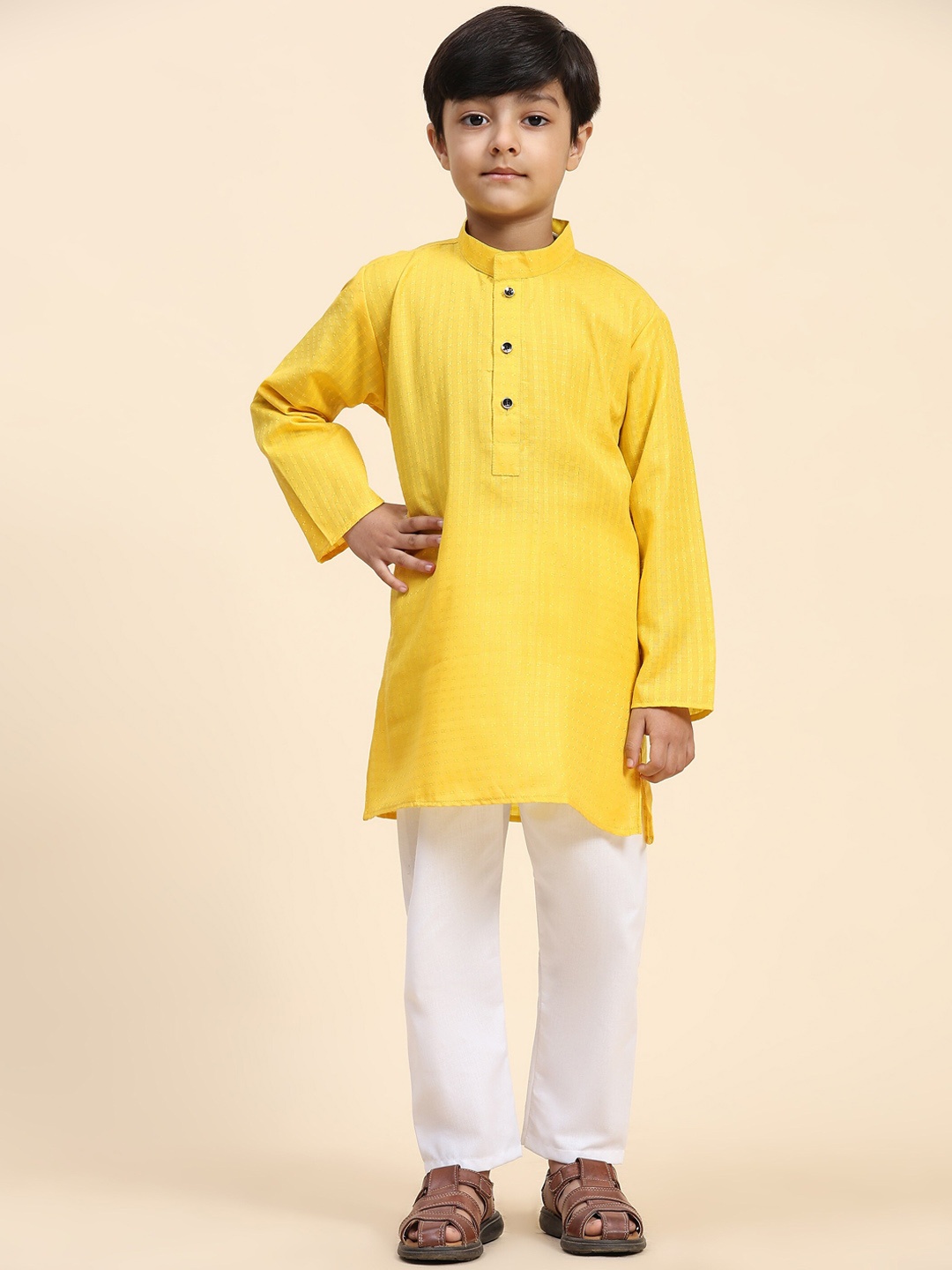 

Pro-Ethic STYLE DEVELOPER Boys Woven Design Pure Cotton Kurta with Pyjamas, Yellow