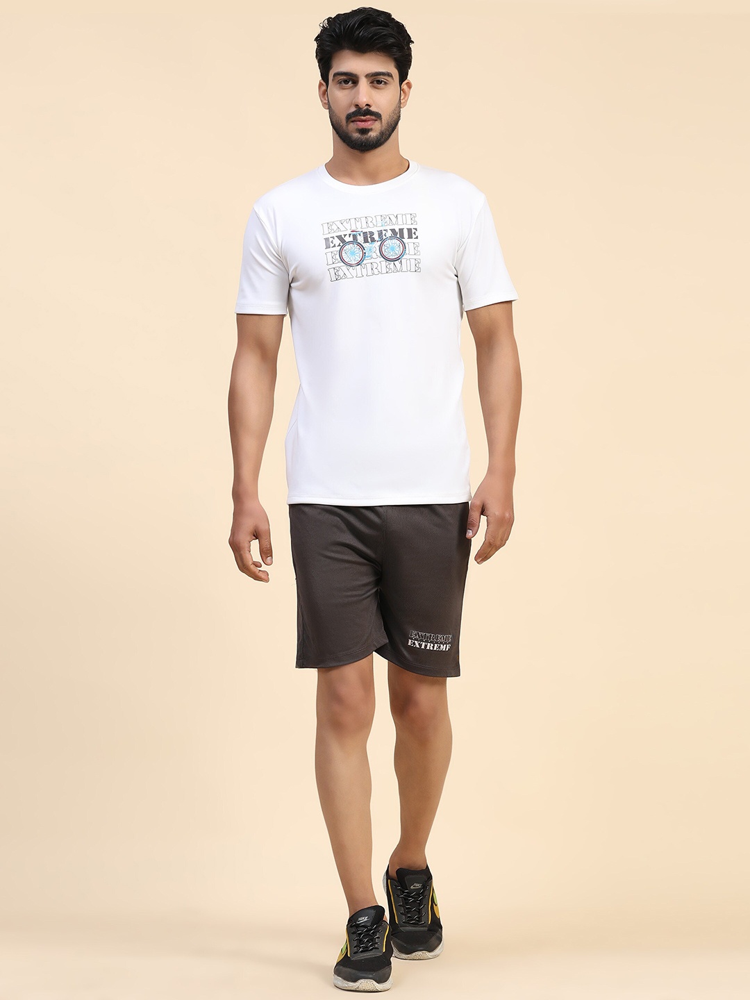 

DANZA-SON Printed Round-Neck Short Sleeves T-shirt With Shorts, Grey