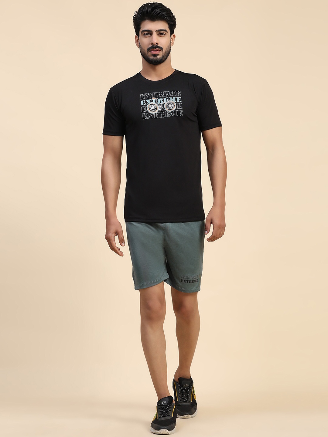 

DANZA-SON Printed Round-Neck Short Sleeves T-shirt With Shorts, Green
