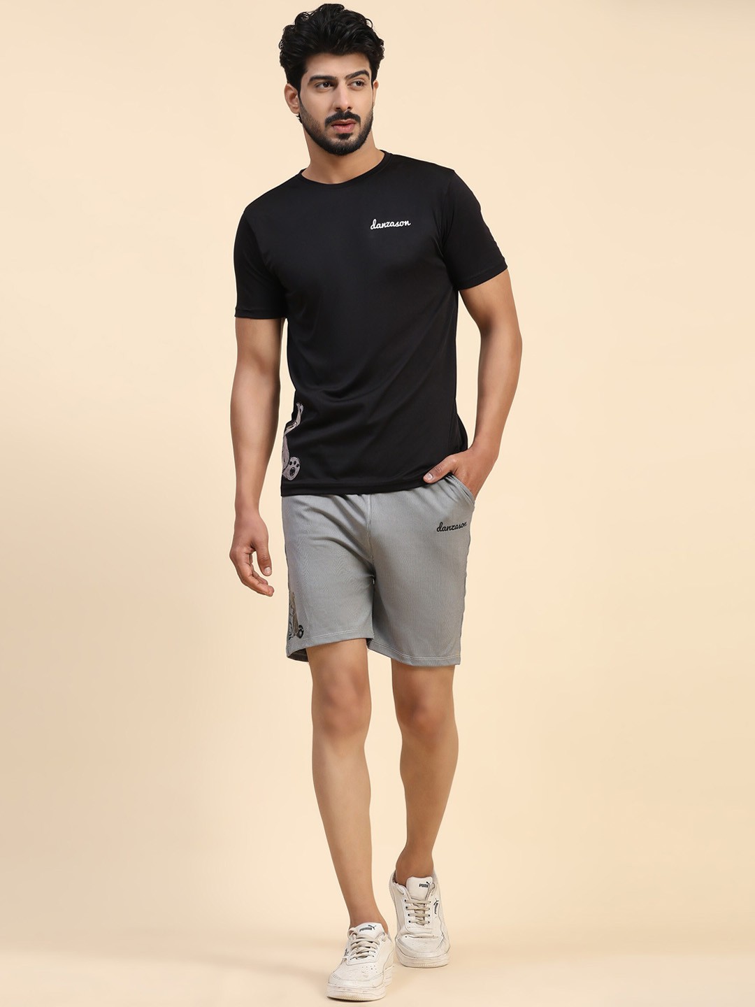 

DANZA-SON Round-Neck Short Sleeves T-shirt With Shorts, Grey