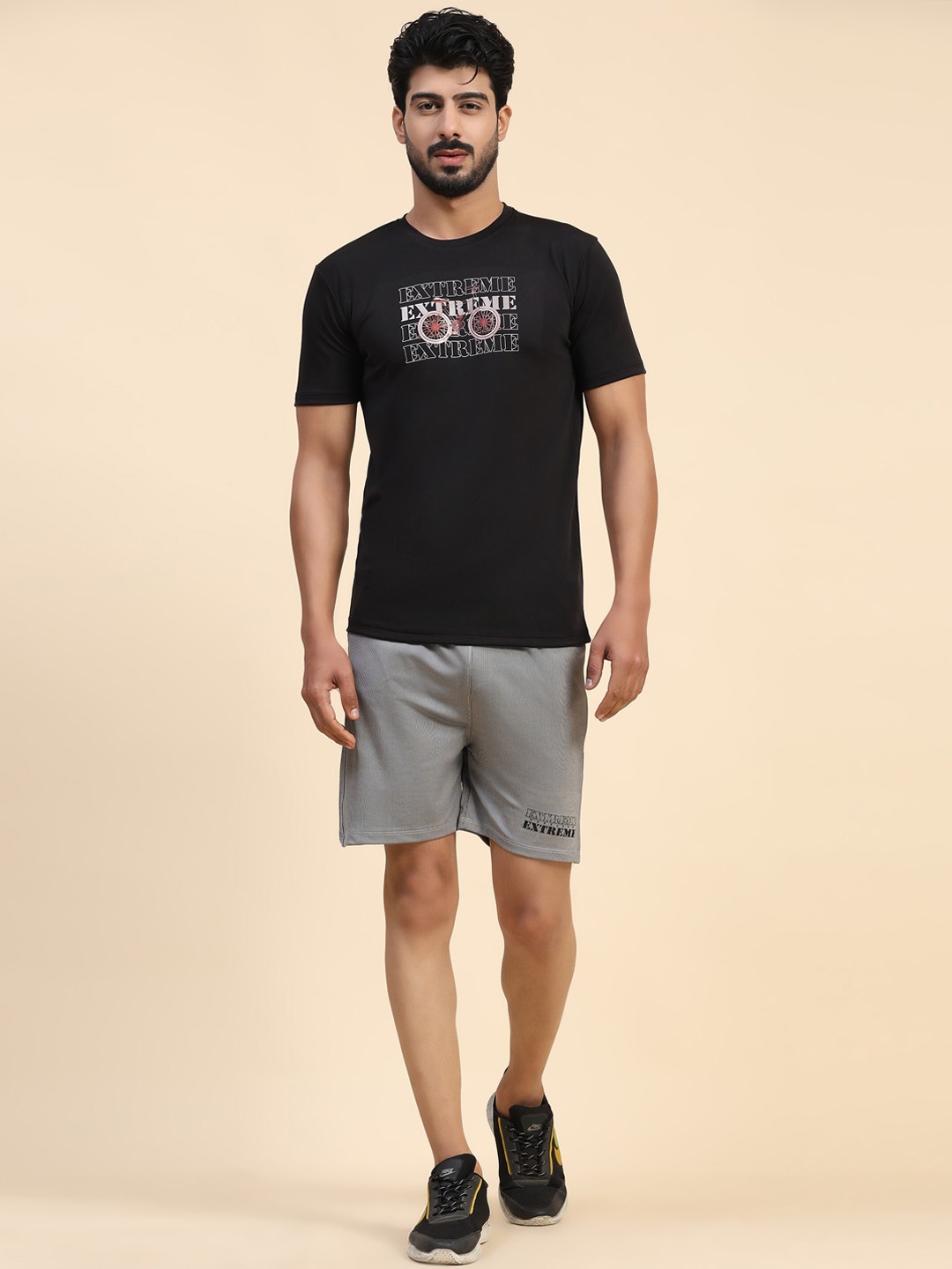 

DANZA-SON Graphic Printed Round Neck T-Shirt With Shorts, Grey