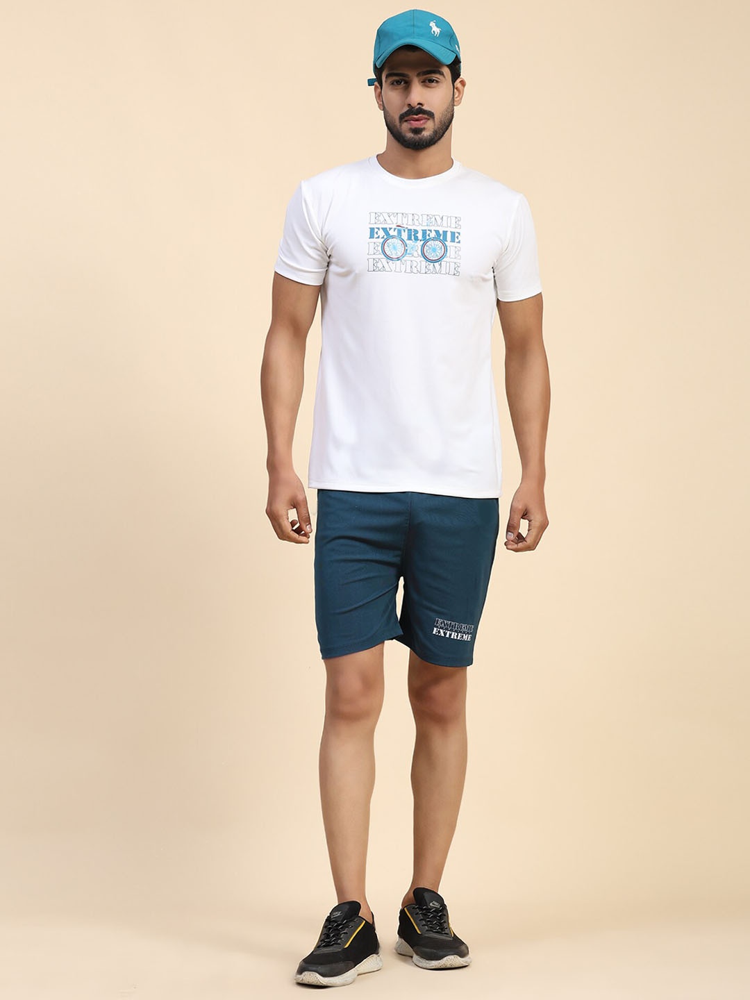 

DANZA-SON Printed Round-Neck Short Sleeves T-shirt With Shorts, Blue