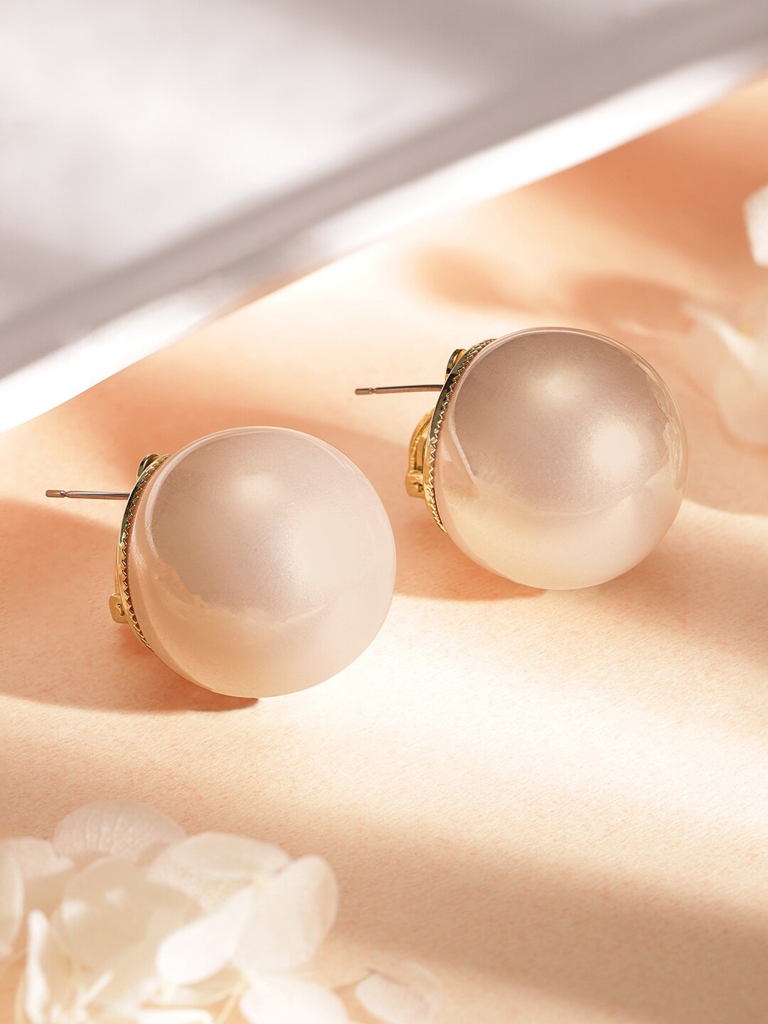 

Rubans Voguish Alloy Beaded Studs Earrings, Cream