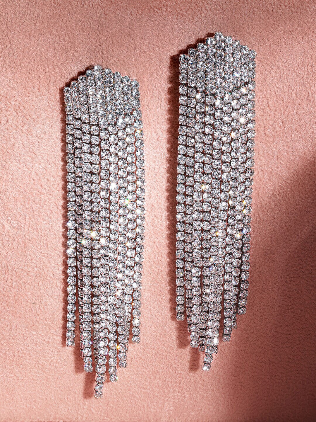 

Rubans Voguish Rhodium-Plated Contemporary Zircon Drop Earrings, Silver