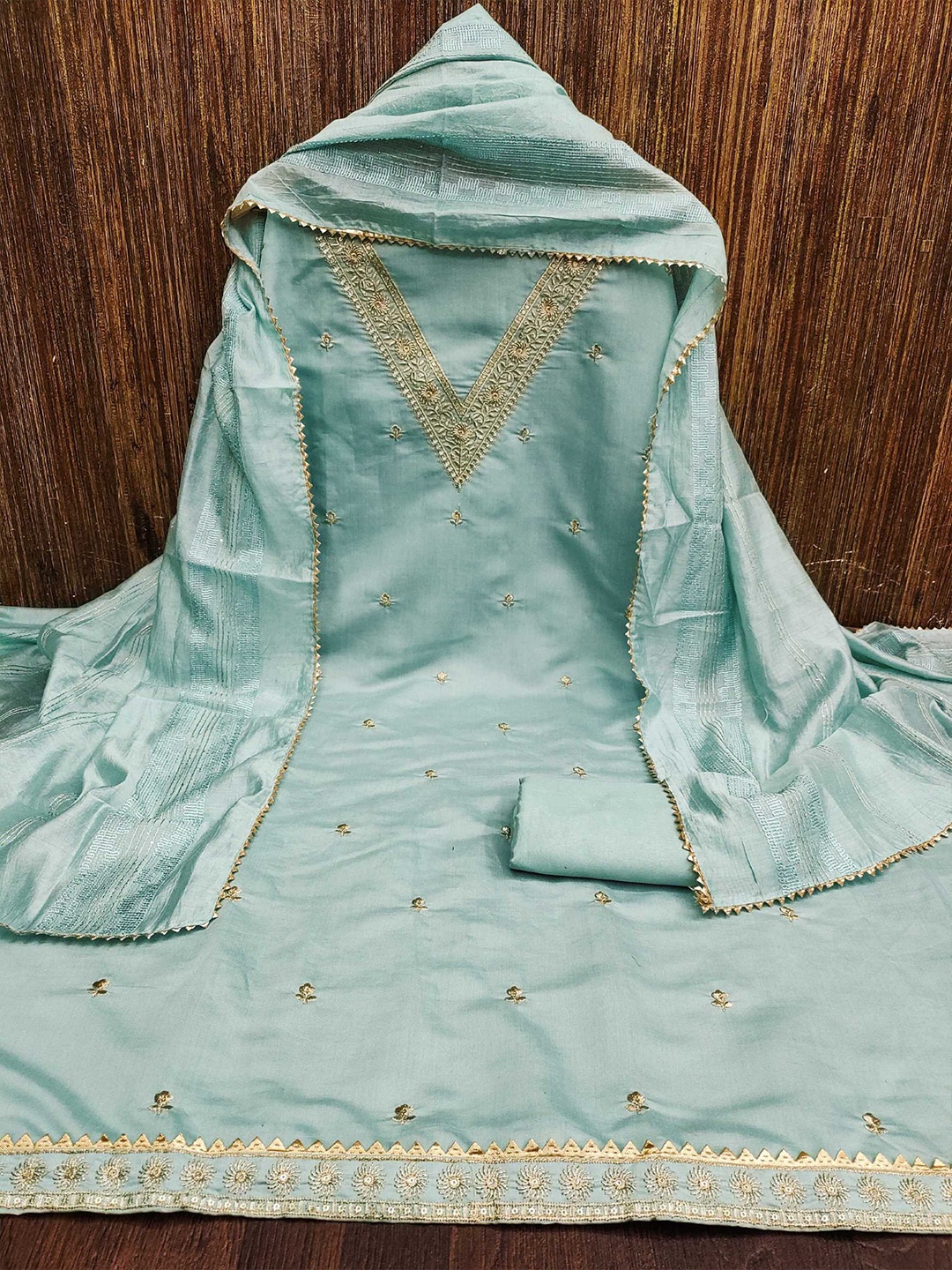 

KALINI Embroidered Unstitched Dress Material, Blue