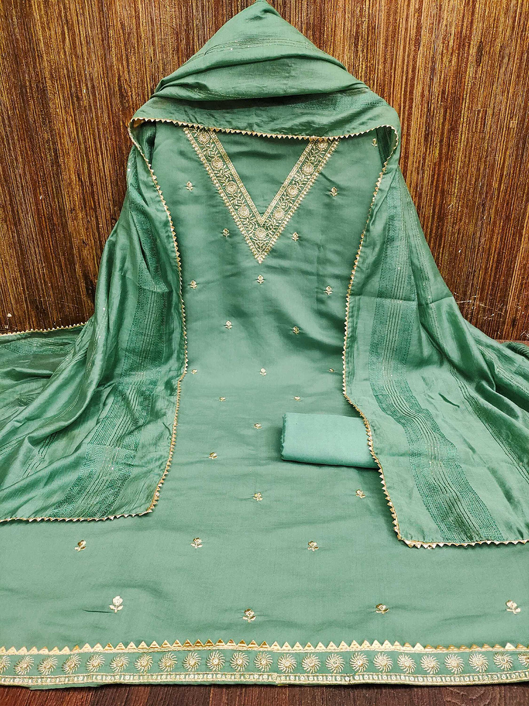 

KALINI Embroidered Unstitched Dress Material, Green