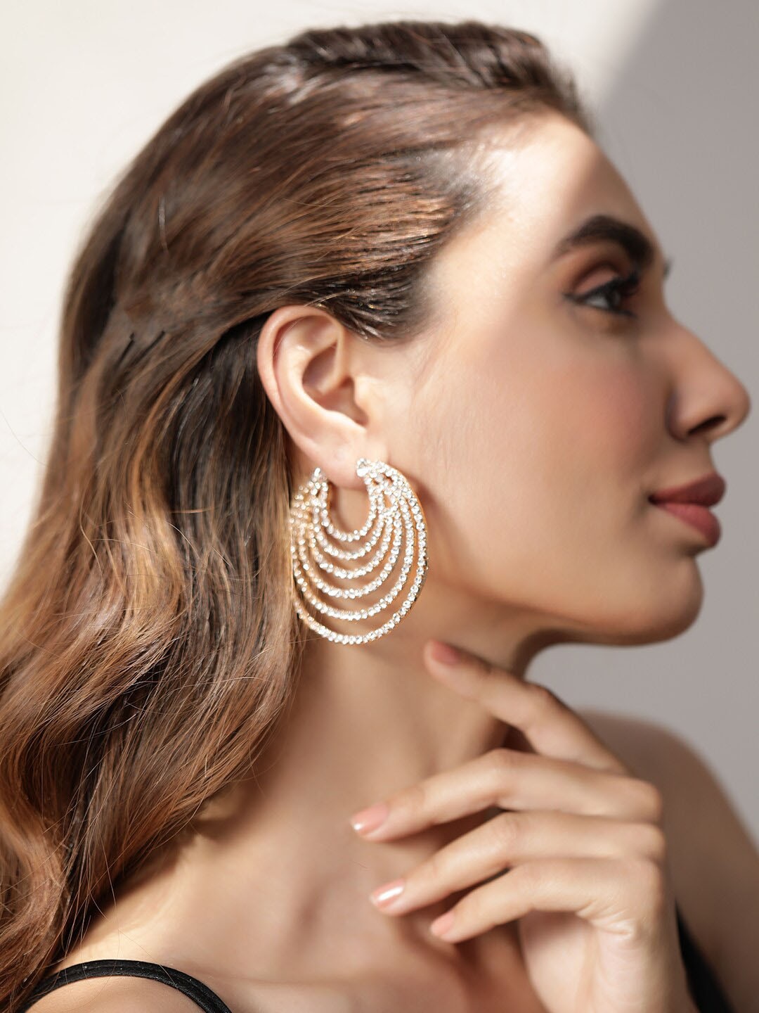 

Rubans Gold-Plated Contemporary AD Hoop Earrings