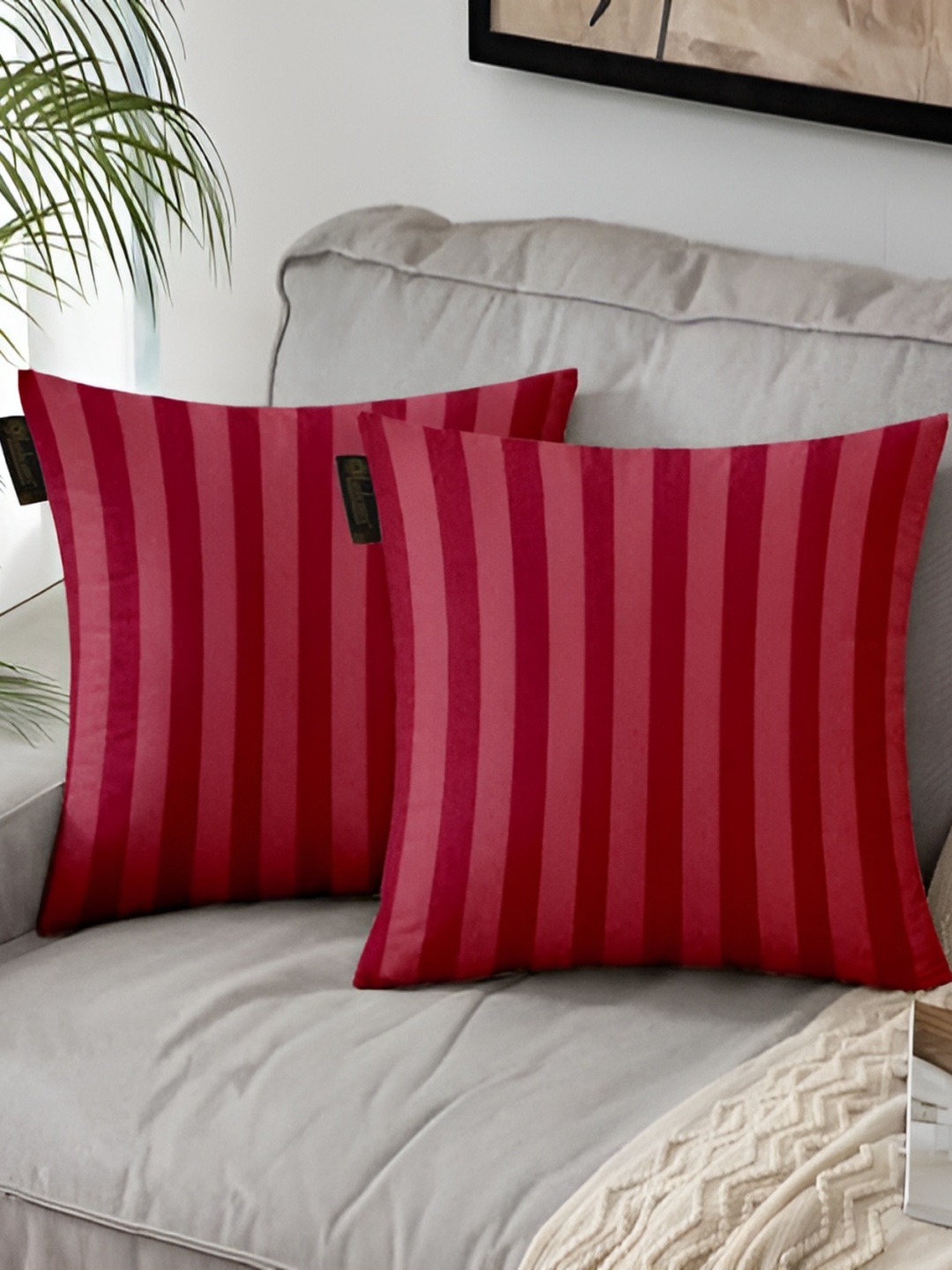 

Lushomes Maroon & Red 2 Pieces Striped Square Cushion Covers