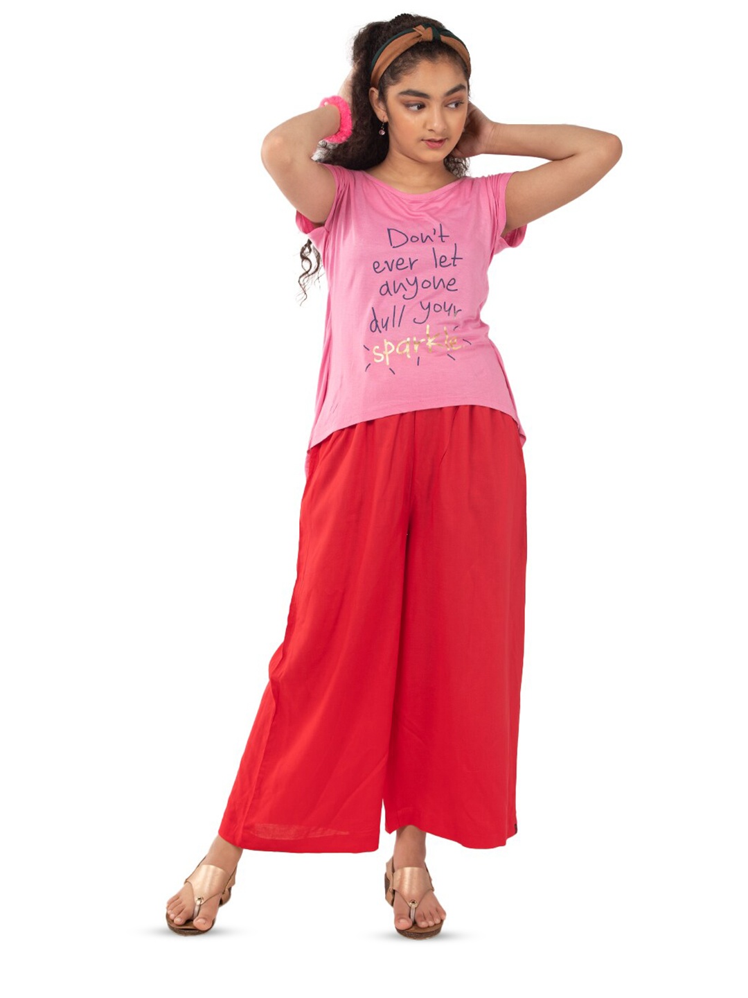 

indian flower Girls Wide Leg Palazzos, Red