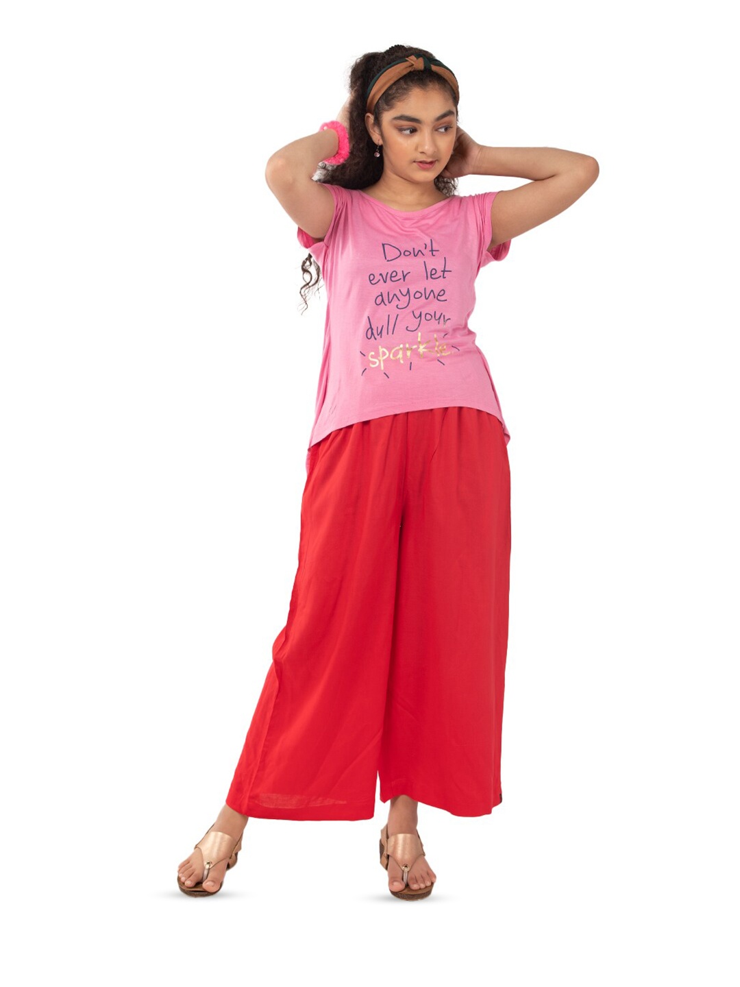 

indian flower Girls Wide Leg Palazzos, Red