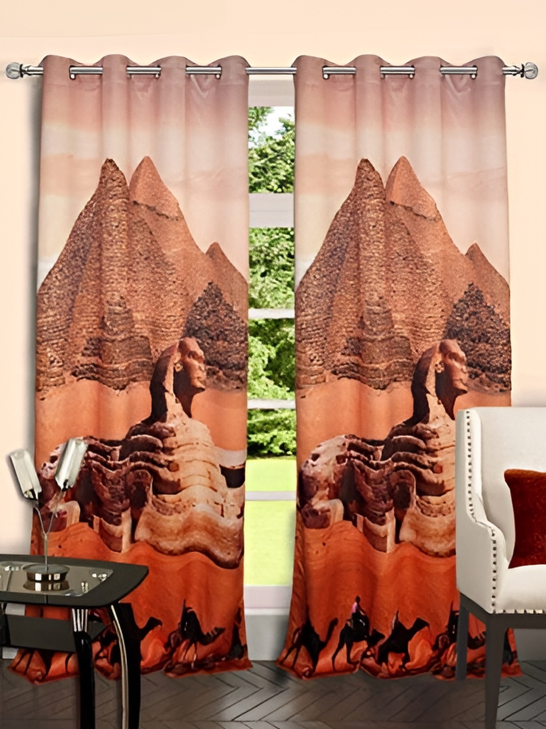 

Lushomes Brown & Rust Egypt Printed Black Out Door Curtain