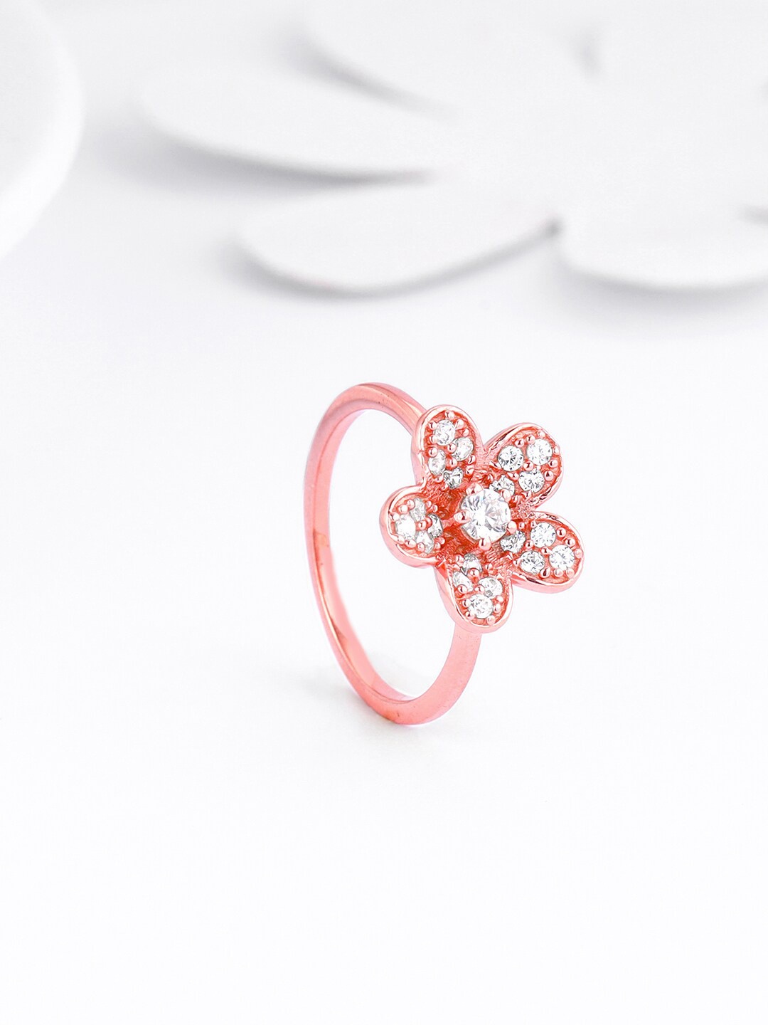 

GIVA 925 Sterling Silver Rose Gold Plated Stones Studded Finger Ring
