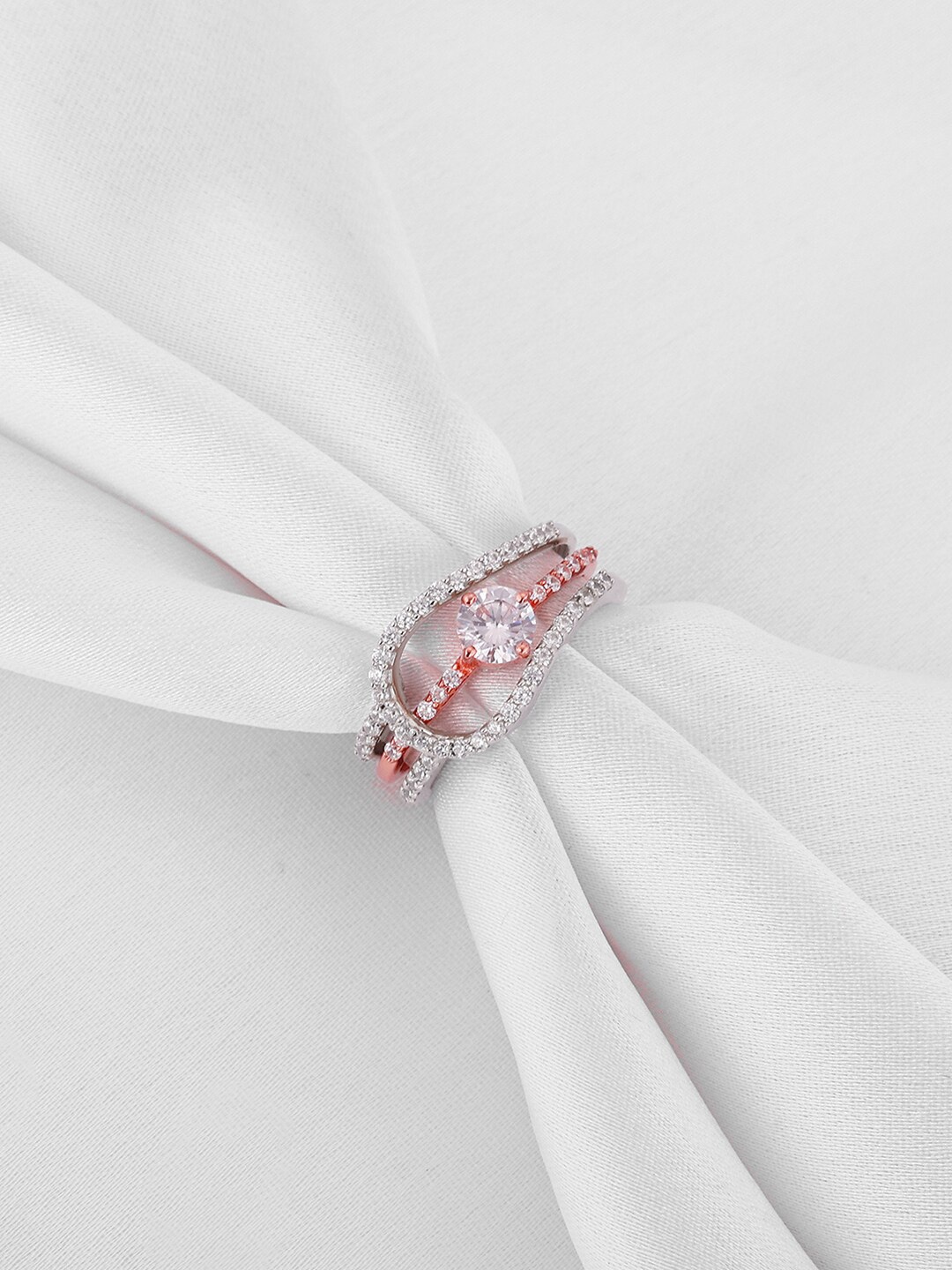 

GIVA 925 Sterling Silver Rhodium & Rose Gold-Plated Stone Studded Finger Ring