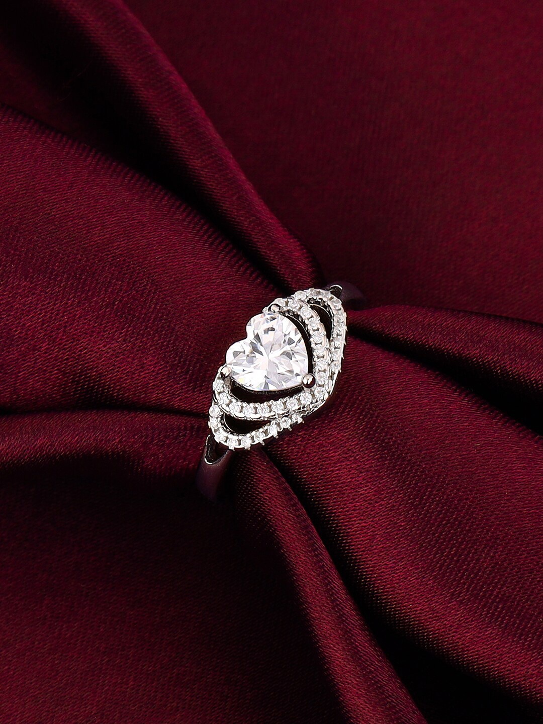 

GIVA 925 Sterling Silver Rhodium-Plated Stone Studded Finger Ring