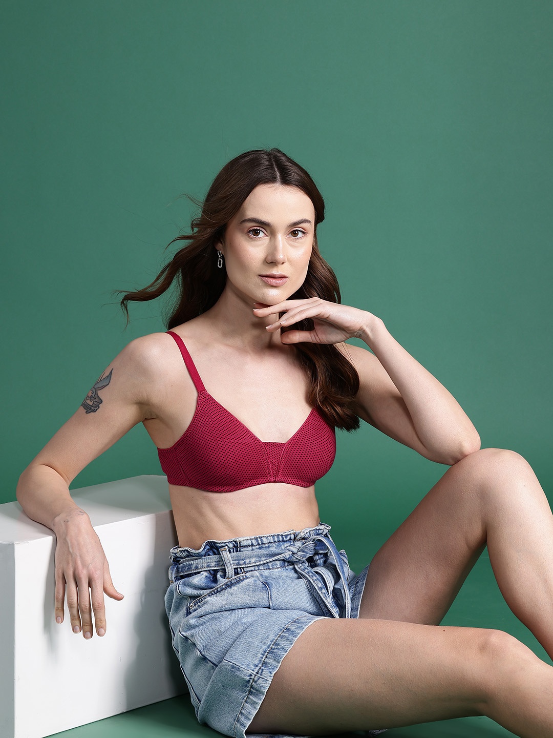 

DressBerry Abstract Printed Full Coverage Non Padded Bra, Red
