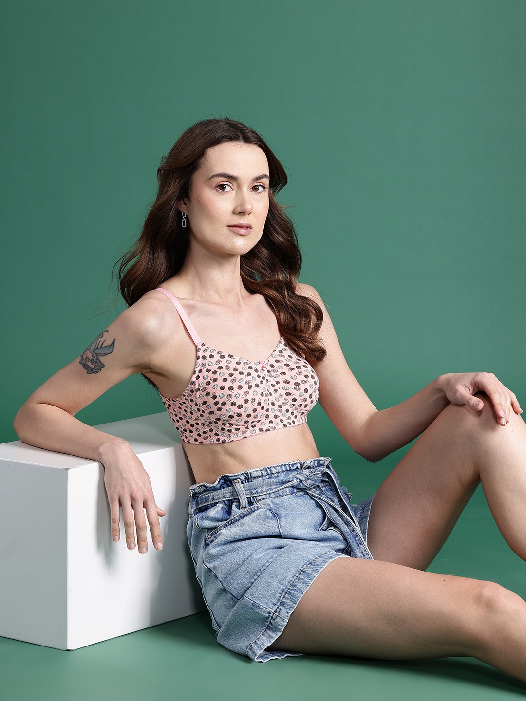 

DressBerry Floral Printed Full Coverage Non Padded Bra, Rose