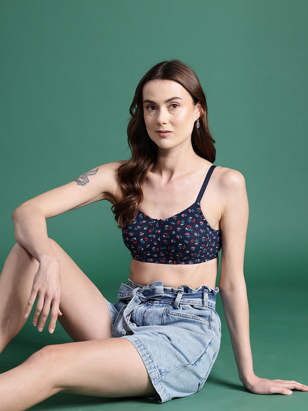 

DressBerry Floral Printed Full Coverage Non Padded Bra, Navy blue