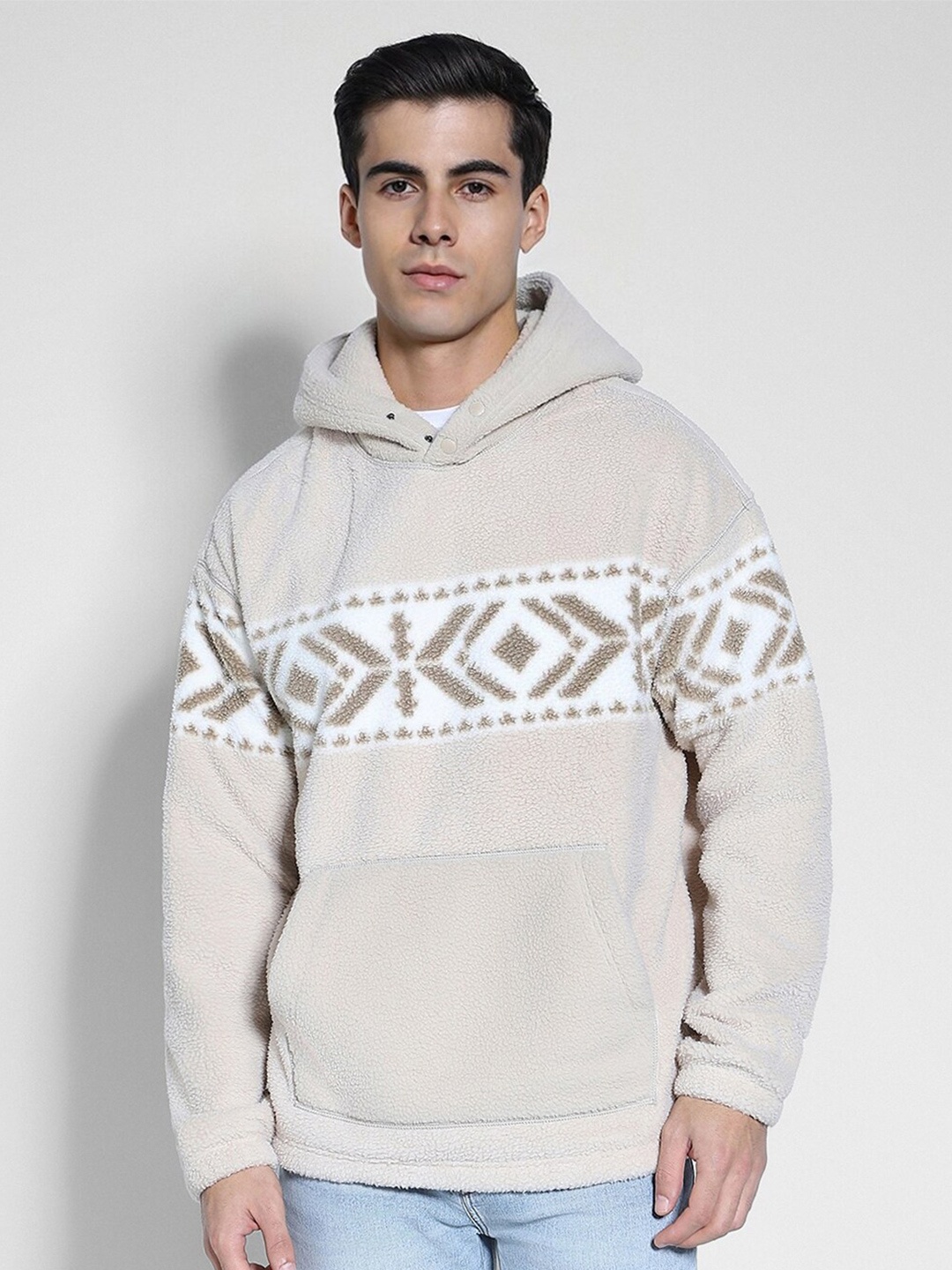 

AMERICAN EAGLE OUTFITTERS Men Printed Hooded Sweatshirt, Beige
