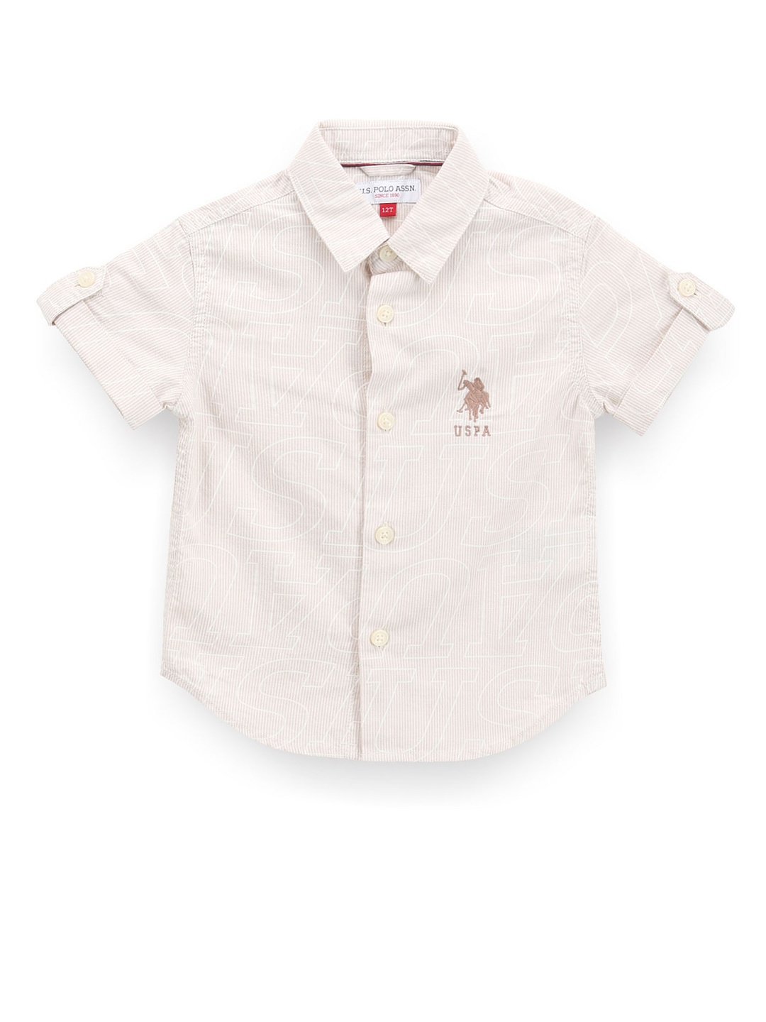 

U.S. Polo Assn. Kids Boys Typography Printed Classic Pure Cotton Casual Shirt, Beige