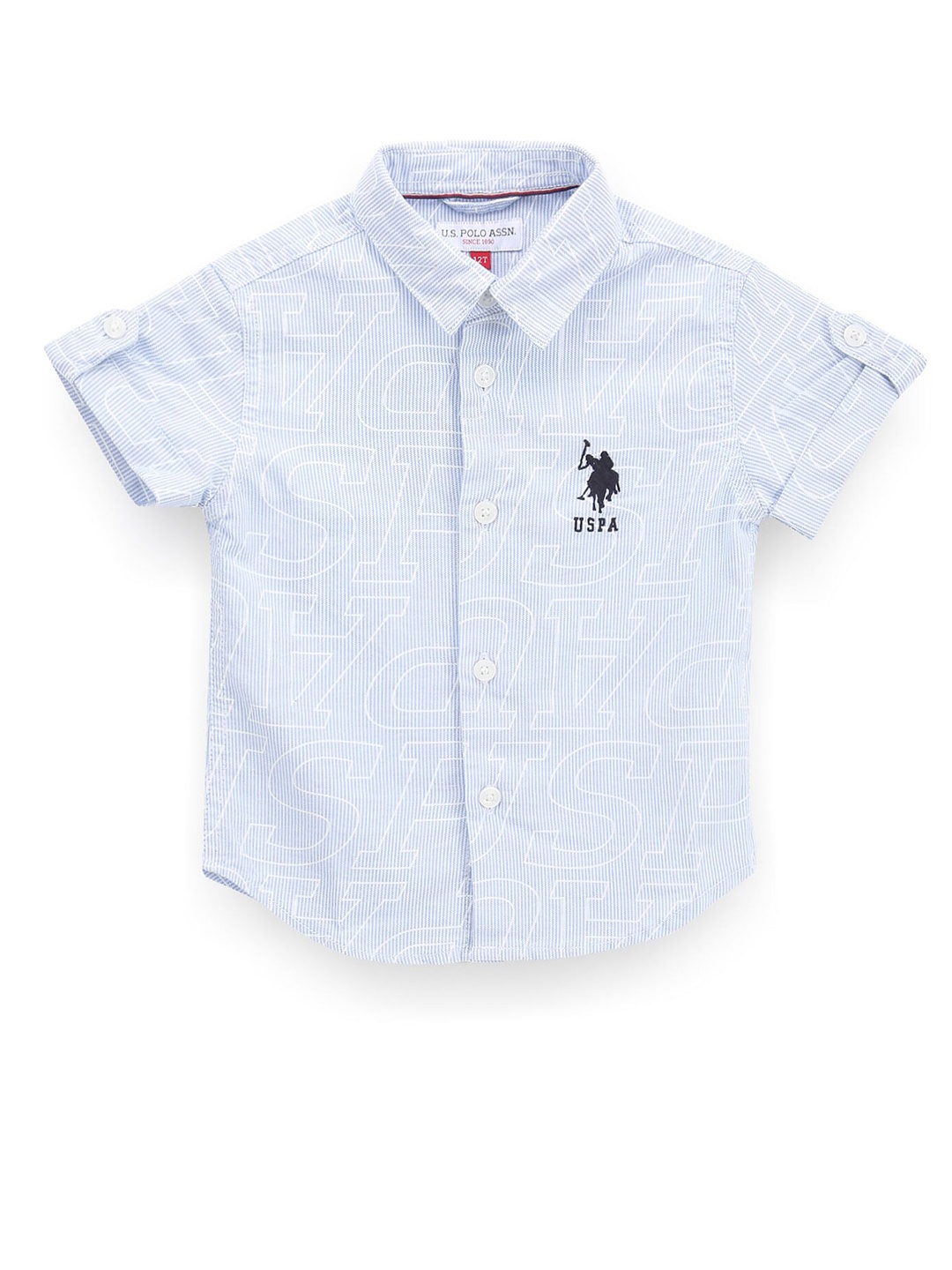 

U.S. Polo Assn. Kids Boys Typography Printed Classic Pure Cotton Casual Shirt, Blue