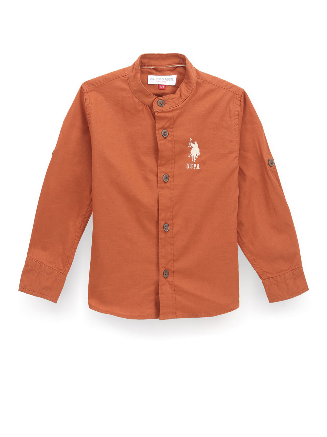 

U.S. Polo Assn. Kids Boys Classic Fit Band Collar Pure Cotton Casual Shirt, Brown
