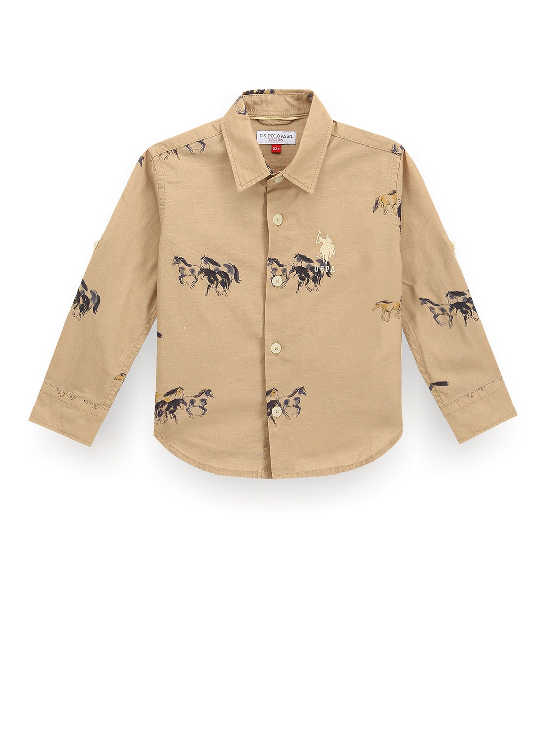 

U.S. Polo Assn. Kids Boys Classic Conversational Printed Casual Shirt, Brown