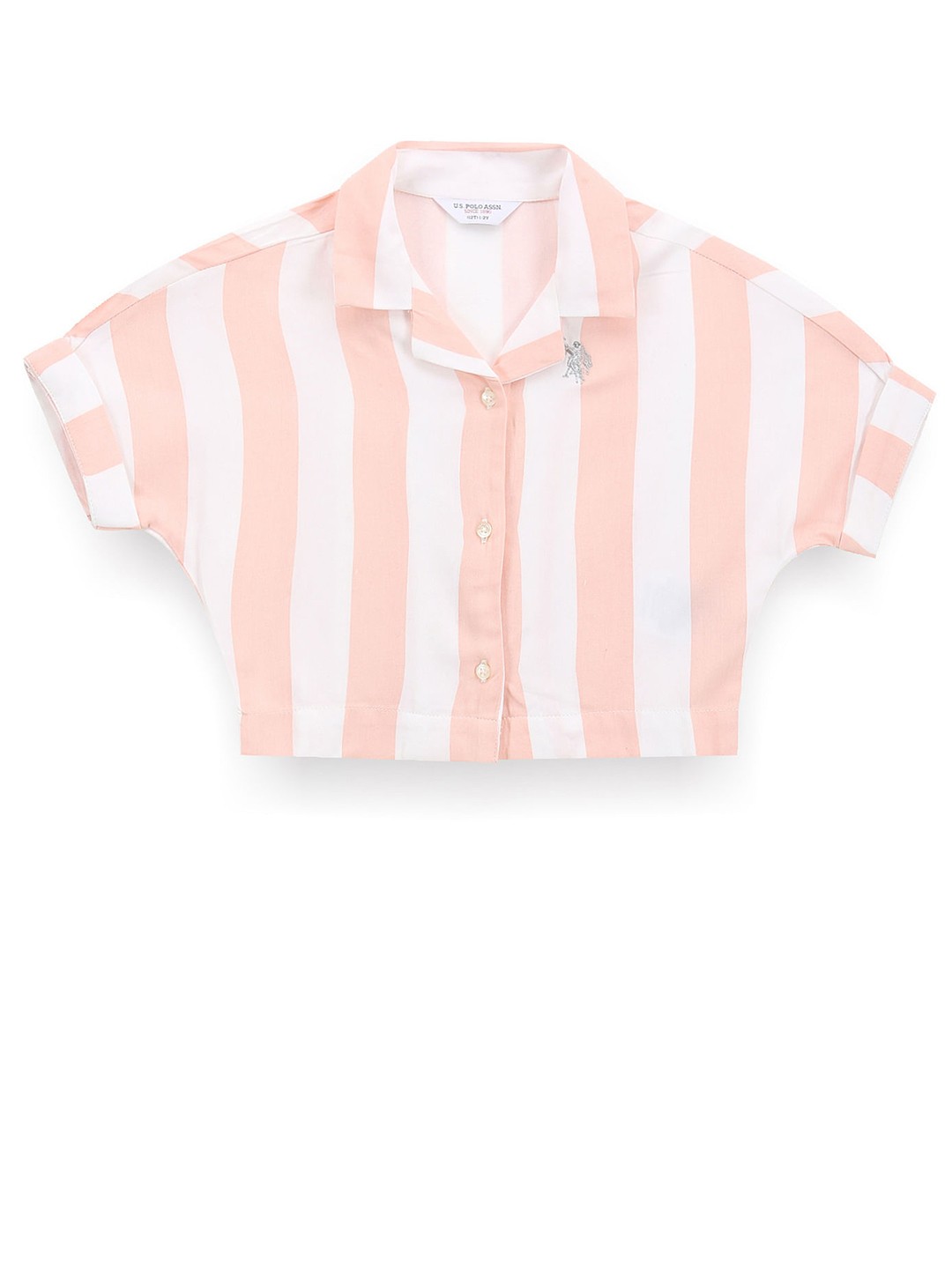 

U.S. Polo Assn. Kids Girls Vertical Striped Cuban Collar Classic Crop Casual Shirt, Orange