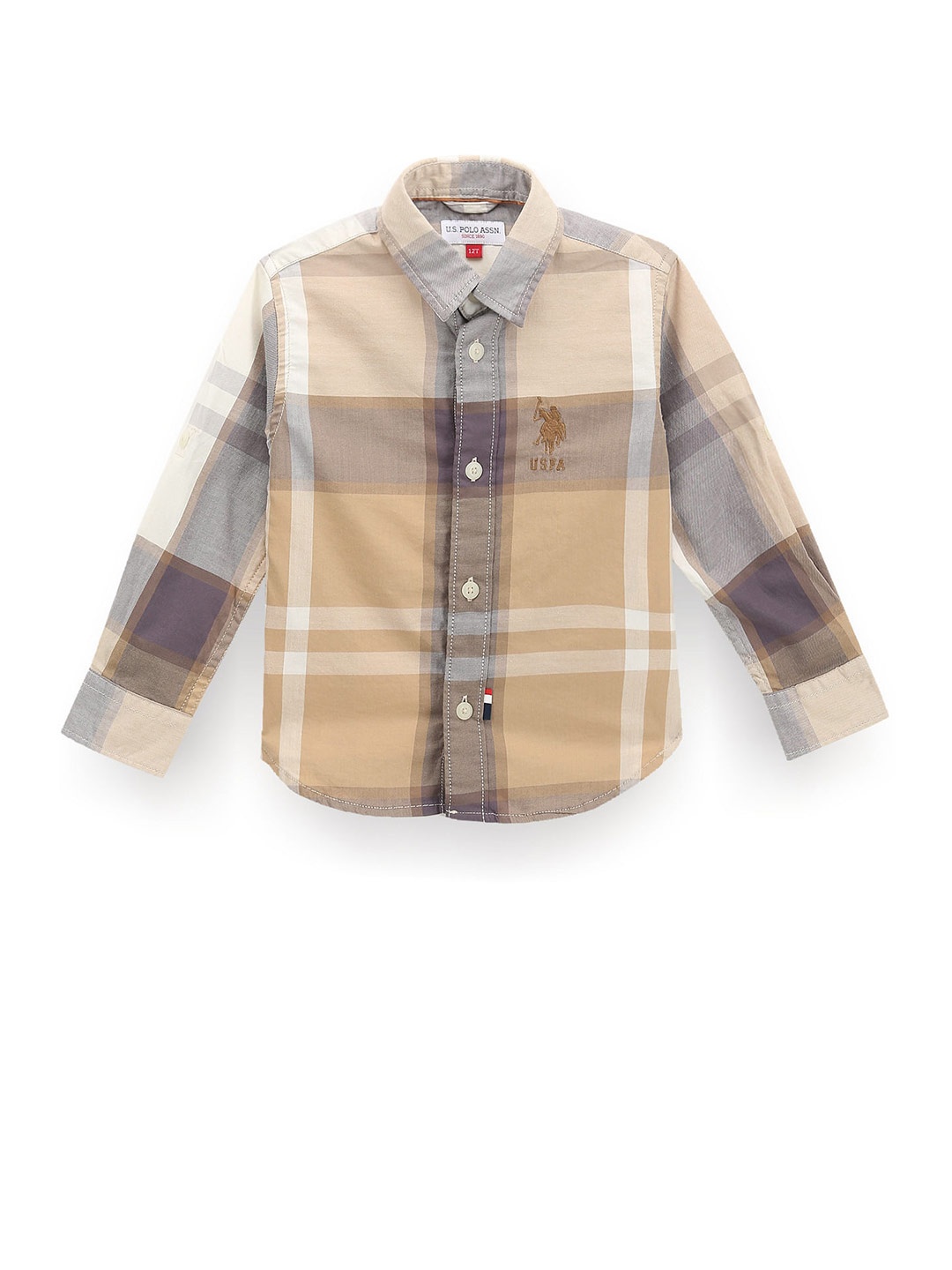 

U.S. Polo Assn. Kids Boys Classic Tartan Checked Twill Weave Casual Shirt, Brown