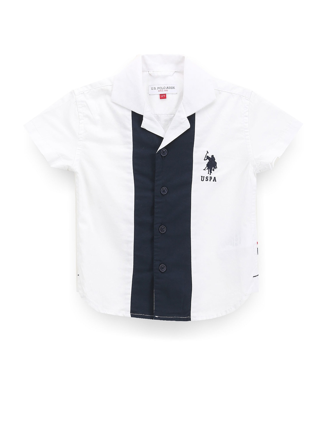 

U.S. Polo Assn. Kids Boys Colourblocked Cuban Collar Classic Pure Cotton Casual Shirt, White