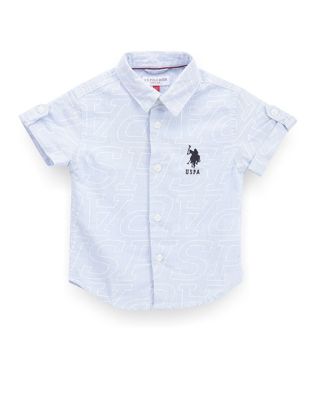 

U.S. Polo Assn. Kids Boys Classic Typography Printed Pure Cotton Casual Shirt, Blue