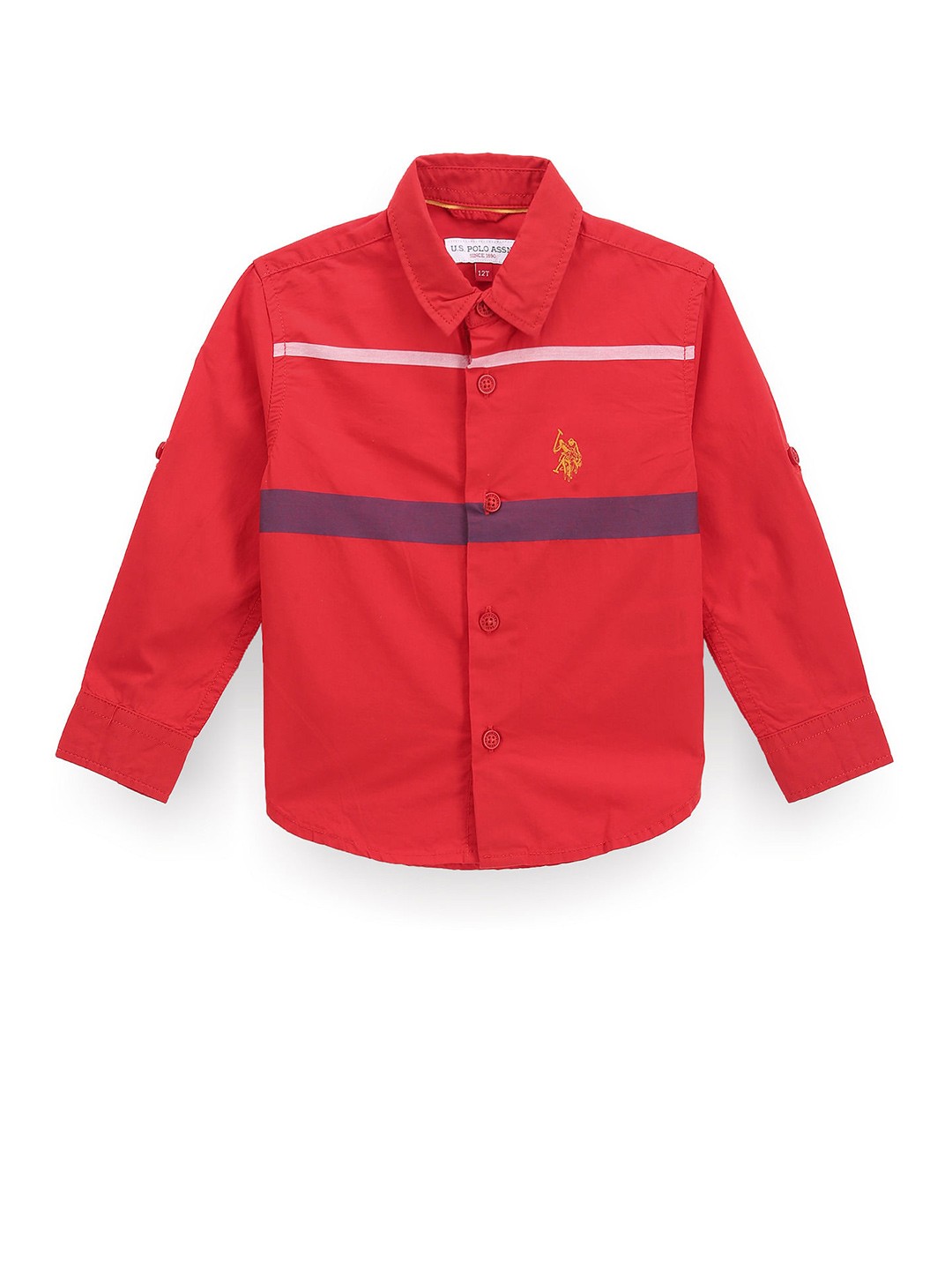 

U.S. Polo Assn. Kids Boys Classic Fit Horizontal Striped Twill Casual Shirt, Red