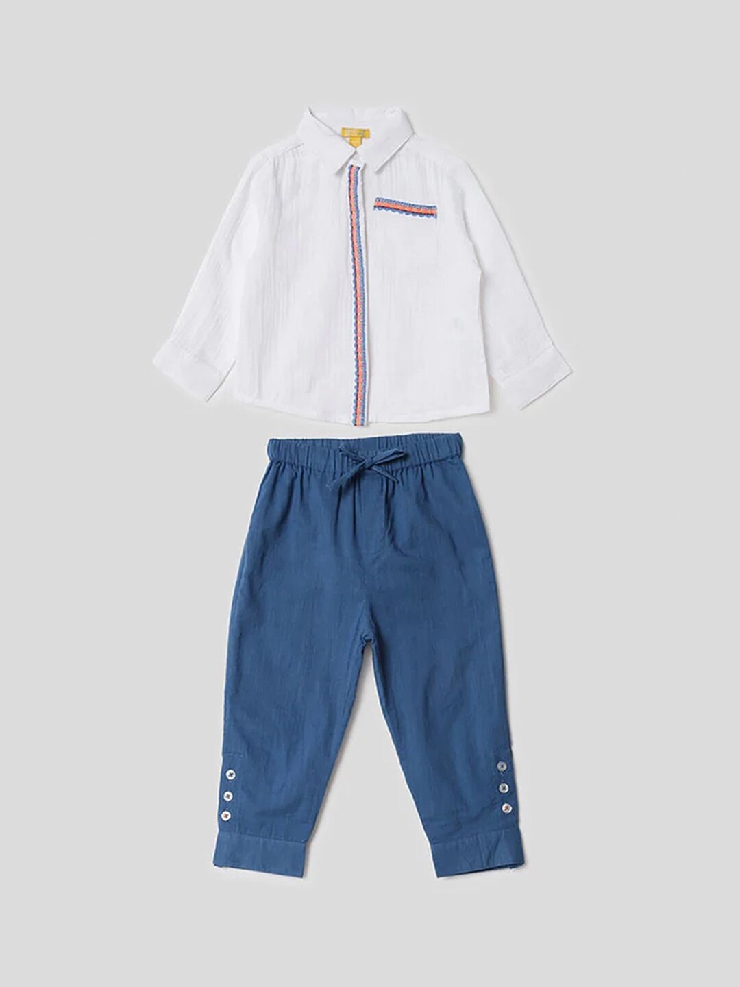 

Somersault Boys Long Sleeves Embroidered Detail Shirt With Trouser, White