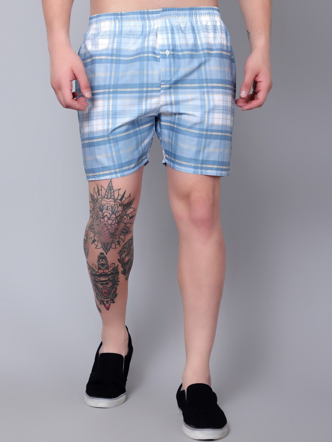 

FINIVO FASHION Checked Pure Cotton Ultra-Light Boxer BOXER_LIGHT BLUE_S