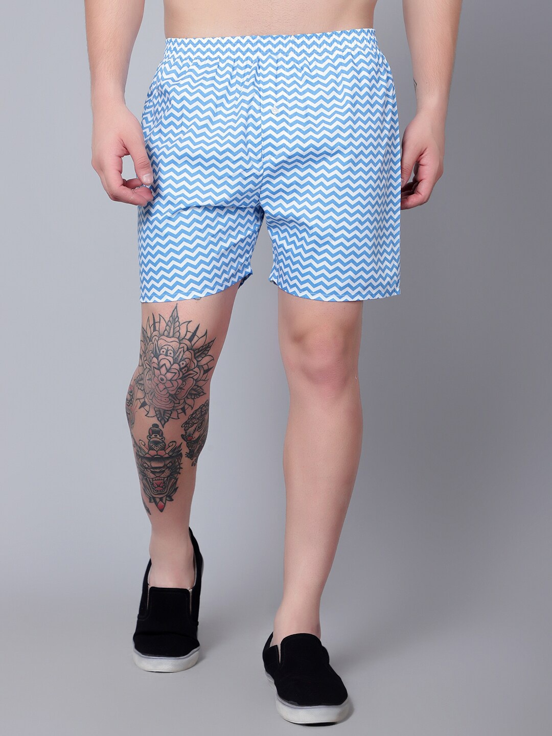

FINIVO FASHION Geometric Printed Pure Cotton Ultra-Light Boxer BOXER_SKY BLUE_S