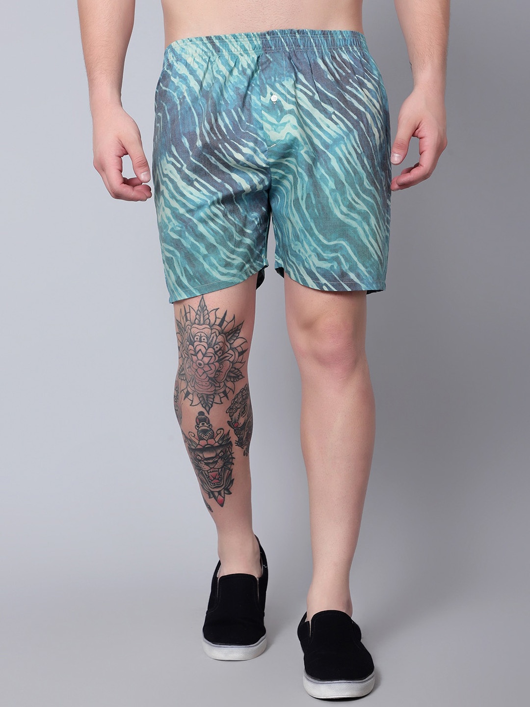 

FINIVO FASHION Abstract Printed Pure Cotton Ultra-Light Boxer BOXER_GREEN_S