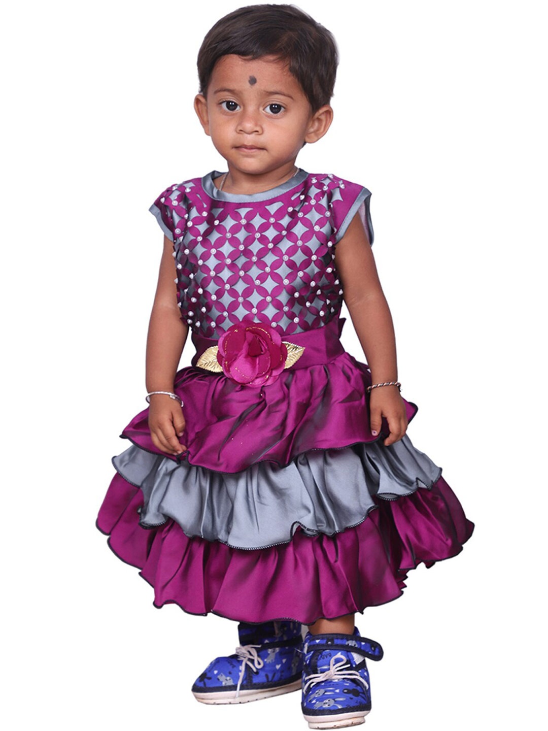 

BAESD Girls Embellished Tie Up Bow Layered Fit & Flare Midi Dress, Pink