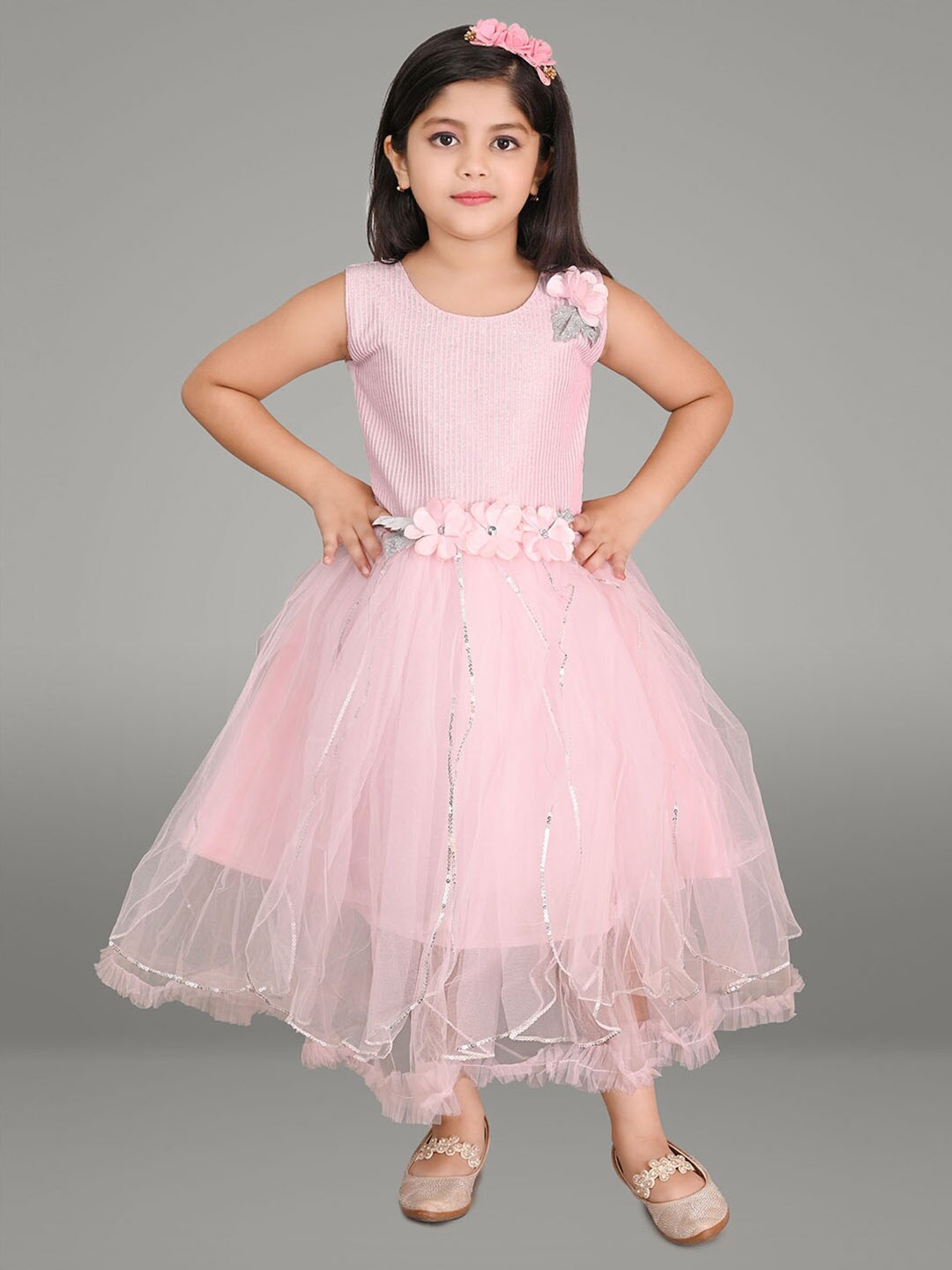 

BAESD Girls Embellished Cotton Fit & Flare Midi Dress, Pink